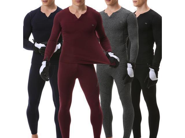 Farfi Men Winter Long Sleeve Zipper Top Pants Skinny Thermal Underwear Set  Warm Outfit